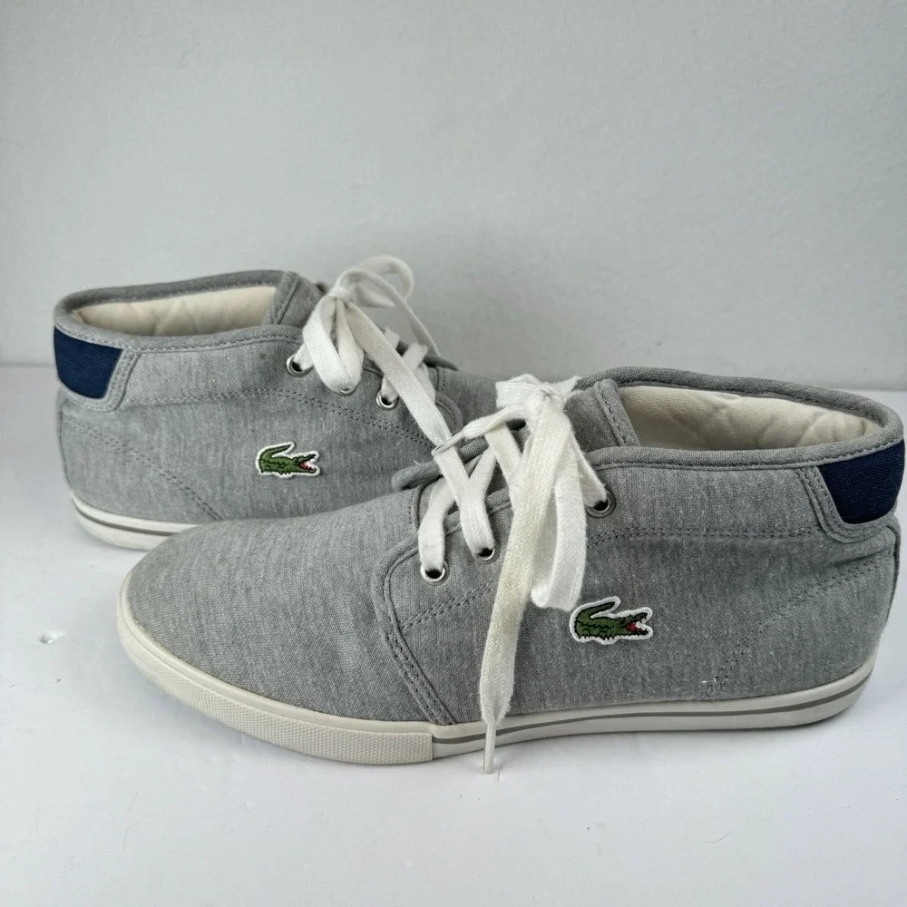 Lacoste Ampthill GRV2 Sneakers Men's 8.5 Gray‎ Canvas Mid Top Shoes Casual Logo